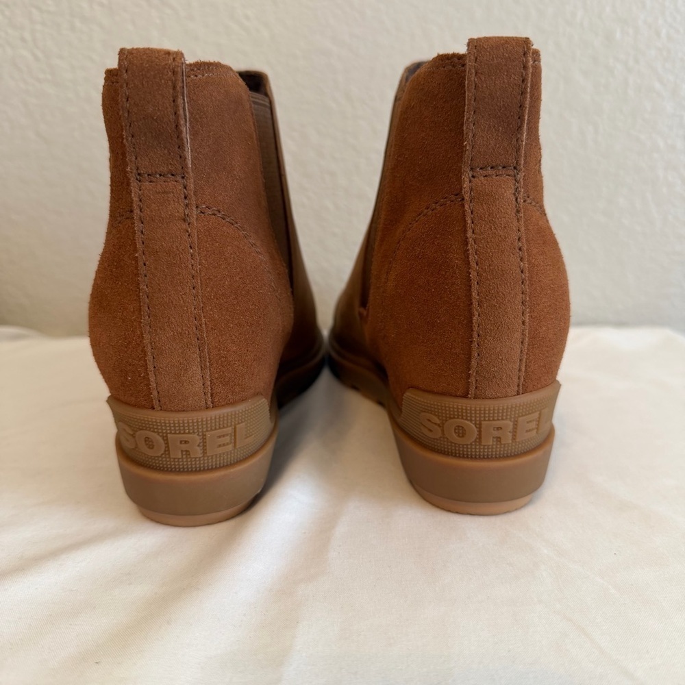 Sorel Evie II Wedge Waterproof Leather Chelsea Boots Cognac Size 7.5 - Picture 5 of 7